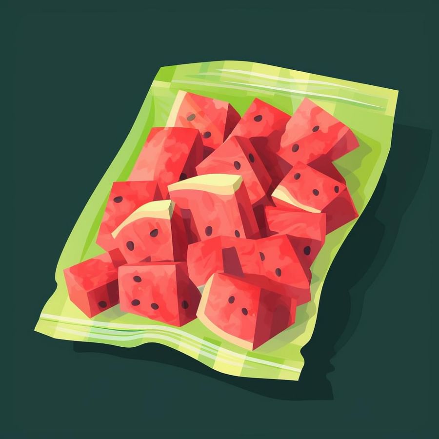 Watermelon chunks in a freezer bag