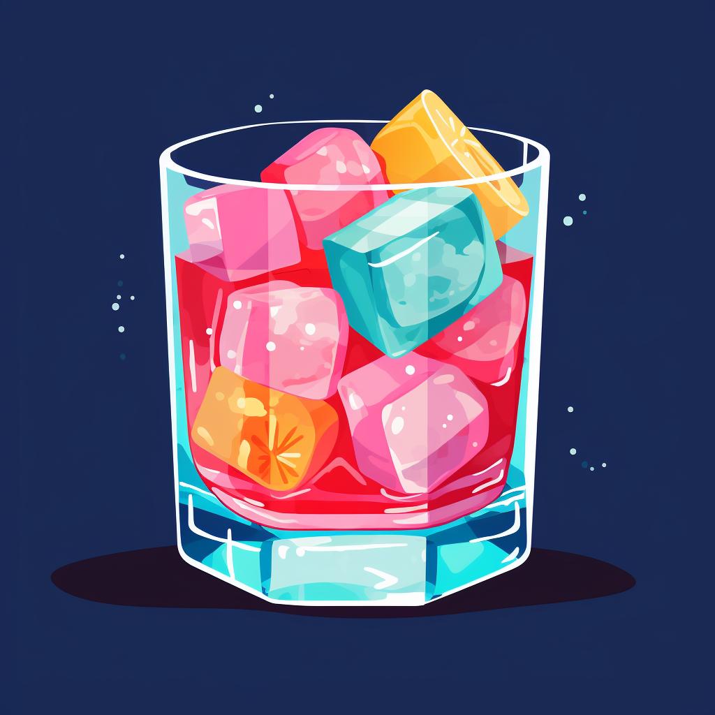 Colored and flavored ice cubes in a mocktail