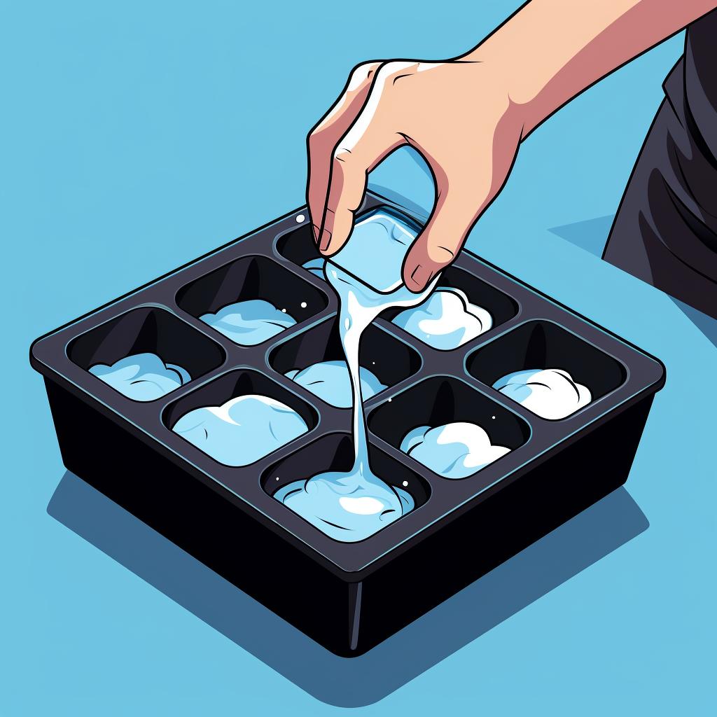 Pouring the mixture into an ice cube tray