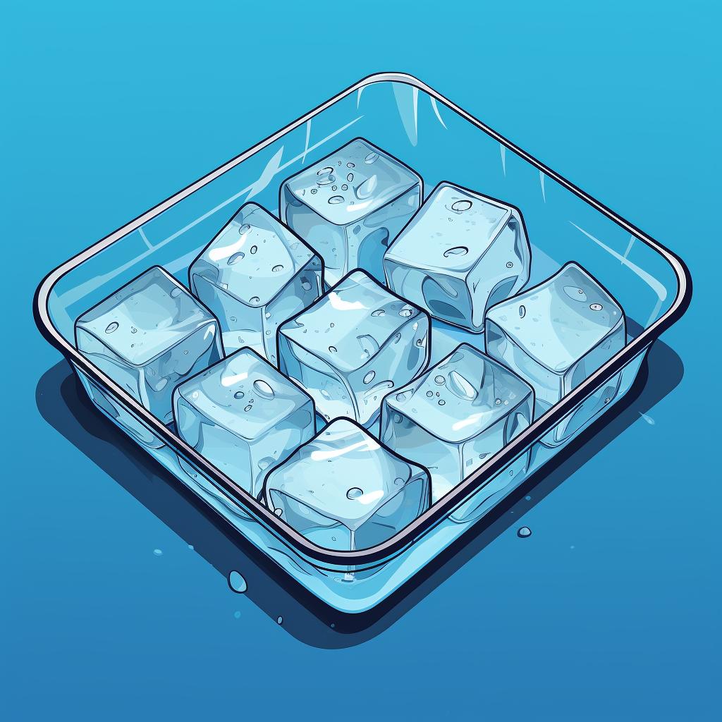 An ice cube tray half-filled with water.