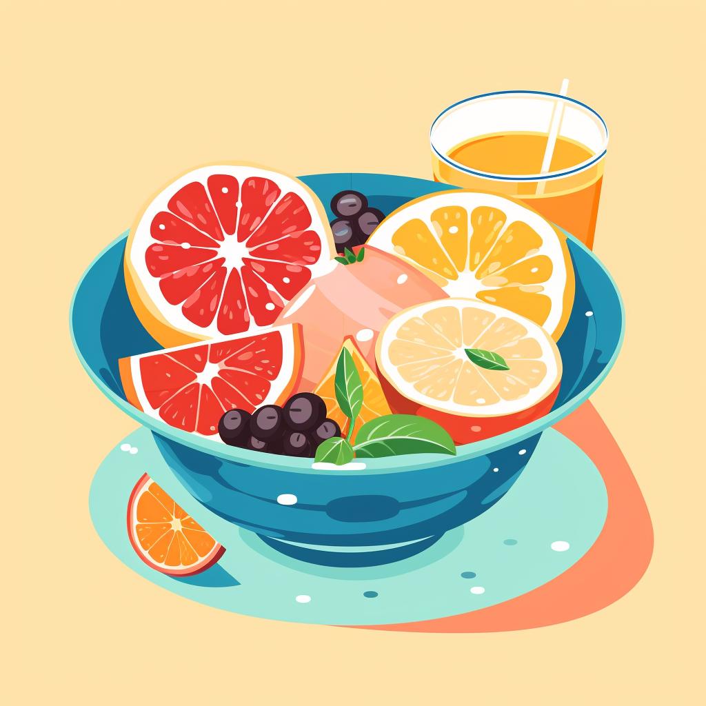 A bowl of mixed fruit juice and food coloring