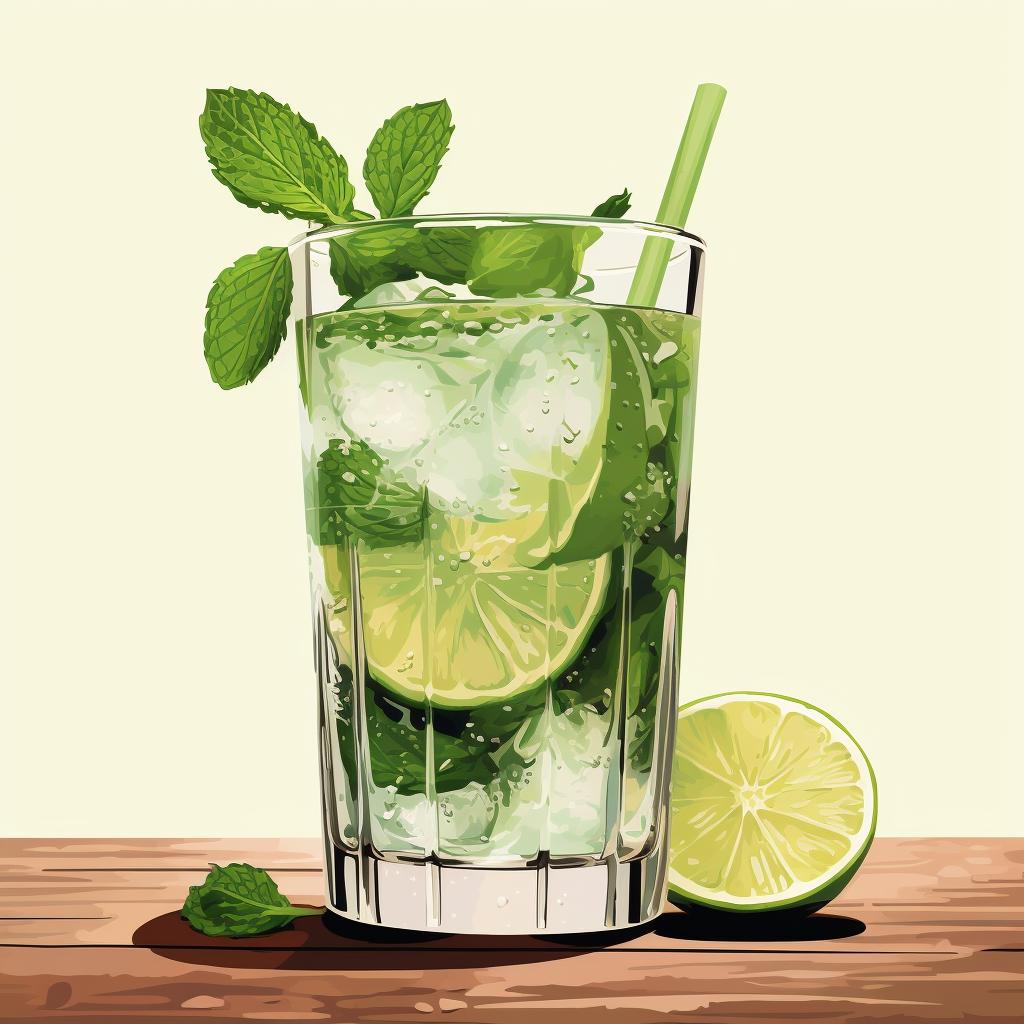 A finished Virgin Mojito garnished with fresh mint and a lime slice.